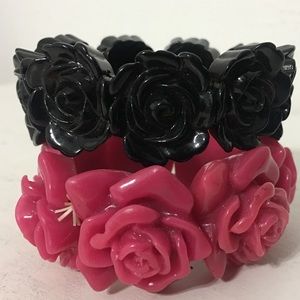 Vintage Rose Pink & Black Stretch Bracelets